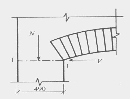 某拱式砖过梁，如图所示，已知拱式过梁在拱座处的水平推力标准值V=15kN，（其中可变荷载产生的推力某
