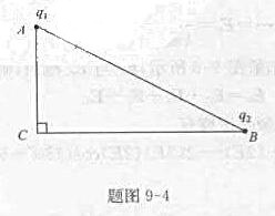 如题图9-4所示，直角三角形ABC，AB为斜边，A点上有一电荷q1=1.8x10-9C，B点上有一点