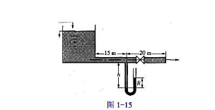 如图1-15所示，贮槽内水位维持不变。槽的底部与内径为100mm的钢质故水管相连，管路上装有一个闸阀