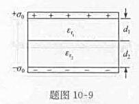 如题图10-9所示，一平行板电容器中有两层厚度分别为d1、d2的电介质，其相对电容率分别为εr1，ε