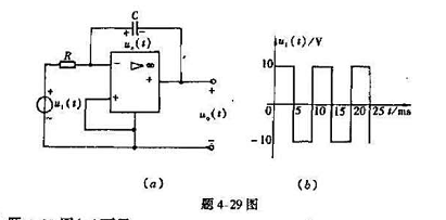 题4-29（a)图中的运算放大器是一个理想模型.设R=10kΩ,C=1μF,uc（0_)=0,输入电