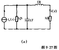 在题9-27（a)图中,响应为电流i（t),求网络函数H及单位冲激响应h（t).若电流源电流is（L