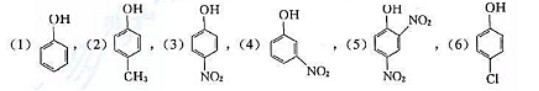 下列化合物的酸性大小次序为（)。 A、（4)＞（3)＞（5)＞（6)＞（1)＞（2) B、（3)＞（