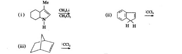 下列3个反应均发生环扩大反应,根据所给反应物及试剂,写出反应中间体及环扩大的产物,并用箭头表明其反应