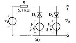 图IP1-20（a)所示为双向限幅电路,已知二极管参数VD（on)=0.7V,RD=100Ω,（1)
