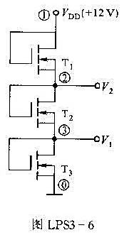 在图LPS3-6所示电路中,场效应管型号为M2N6758,试求电压V1、V2和电流ID值.请帮忙给出