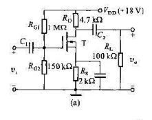 在图LT4-13（a)所示的共源组态放大电路中,已知N沟道DMOS管的（1)计算（2)画出交流等效电