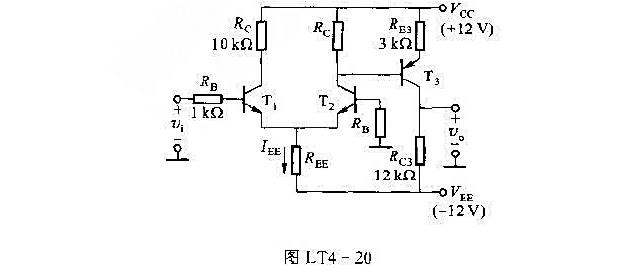 电路如图LT4-20所示,已知β1=β2=50,β3=80,|VBE（on)|都为0.7V.IB3可