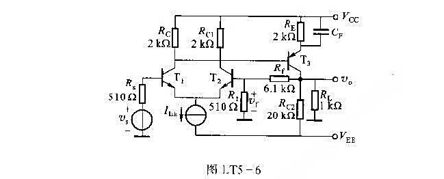 试判断图LT5-6所示电路的反馈类型,并在深度负反馈条件下,求反馈放大器的电压增益和源电压增益.电容