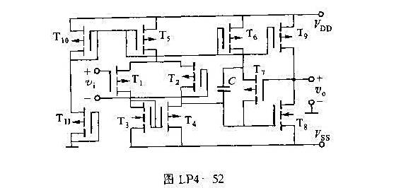 在图LP4-52所示电路中;已知（W/l)10=1.5/0.3,ID9=2ID5,ID5=ID6=3