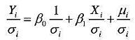 对一元线性回归模型Yi=β0+β1Xi+μi，如果已知Var（μi)=σ2，则可对原模对一元线性回归