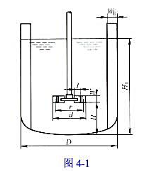 在如图4-1所示的搅拌设备中搅拌密度ρ=880kg/m3，黏度μ=0.66Pa·s的均相混和液，要求