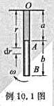 有一均匀带电细直导线段AB，长为b，线电荷密度为λ，此线段绕垂直于纸面的轴O以匀角速率ω转动，转动过