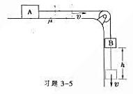 如本题图，物体A和B用绳连接，A置于摩擦系数为μ的水平桌面上，B在滑轮下自然下垂，设绳与滑轮的质量都