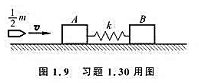 如图1.9所示，有两个用轻弹簧连着的滑块A和B，滑块A的质量为0.5m，B的质量为m，弹簧的劲系数为