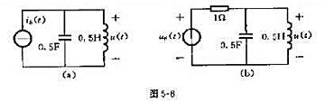 如图5-8所示电路，其输入均为单位阶跃函数ε（t)，求电压u（t)的零状态响应。如图5-8所示电路，