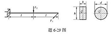 图示悬臂梁，承受载荷F1与F2作用，已知F1=800N，F2=1.6kN，l=1m，许用应力[σ]=