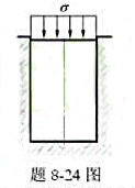 图示圆柱体，在刚性圆柱形凹模中轴向受压，压应力为σ。材料的弹性模量与泊松比分别为E与μ，圆柱长度均为