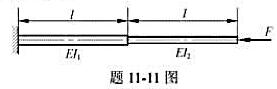 图示阶梯形细长压杆，左、右两段各截面的弯曲刚度分别为EI1与EI2。试证明压杆的临界载荷满足下述方程