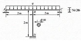 图示结构，由横梁AC与立柱BD组成，试问当载荷集度q=20N/mm与q=26N/mm时，截面B的挠度