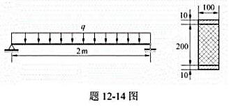 图示夹层简支梁，承受集度为q=50kN/m的均布载荷作用。试求梁内的最大弯曲正应力与最大弯曲切应力。