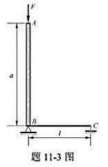 图示结构，AB为刚性杆，BC为弹性梁。各截面的弯曲刚度均为EI，在刚性杆顶端承受铅垂载荷F作用。试求