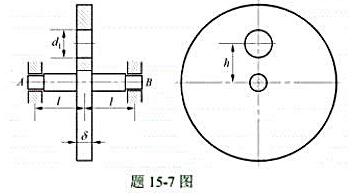 在图示圆轴AB上，安装一个带有圆孔的圆盘，并以角速度ω作等速旋转。设圆盘材料的密度为p，试计算圆轴内