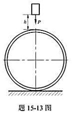 图示圆截面小曲率圆环，一重量为P的物体自高度h处自由下落。已知圆环的平均半径为R，横截面的直径为d，