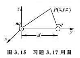 有两个点电荷带电量分别为nq和-q（n＞1)，相距d，如图3.15所示，试证电势为零的等势面为一球面