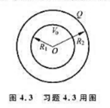 如图4.3所示，一导体球半径为R1，外罩一半径为R2的同心薄导体球壳.外球壳所带总电荷为Q，内球的电