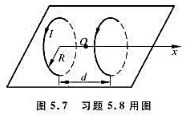 实验室中常用所谓亥姆霍兹线圈在局部区域内获得一近似均匀的磁场，其装置简图如图5.7所示。一对完全相同
