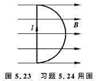 半圆闭合线阁半径R=0.10m，通过电流I=10A，放在匀强磁场中，磁场方向与线圈位置如图5.23所