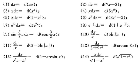 在下列各式等号右端的空白处填人适当的系数,使等式成立（例如:dx=d（4x+7)在下列各式等号右端的