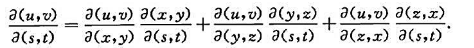 证明:若u=u（x,y,z),v=v（x,y,z)有连续的偏导数,而x=x（s,t),y=y（s,t