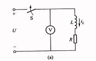 电路如图4-3（a)所示，已知：U=20V，R=1kΩ，L=1H，电压表内阻RV=500kΩ，设开关