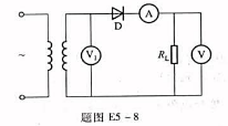 在题图E5-8所示电路中，已知RL=80Ω，直流电压表V的读数为110V，试求： （1)直流电流表A