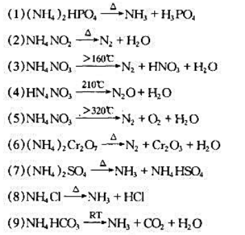 配平下列反应方程式,说明铵盐热分解的规律.