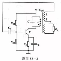变压器反馈式振荡电路如题图E8-2所示。已知电路总电感L=10mH, C=0.01μF。 （1)在图