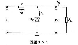 稳压电路如图题3.5.2所示。若V1=10V，R=100千欧，稳压管的Vz=5V，Iz（min) =