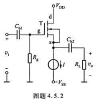 源极跟随器电路如图题4.5.2所示，场效应管参数为Kn=mA/V2，VTS=1.2/V，λ=0。电路