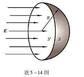 设匀强电场的电场强度E与半径为R的半球面的对称轴平行，如题5-14图所示，试计算通过此半球面的电场强