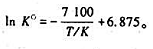 在500 ~ 1000K温度范围内,反应A（g)+B（s)=2C（g)的标准平衡常数Kθ与温度T的关