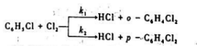 当存在碘催化剂时,氯苯,溶液中有以下平行二级反应: 在室温、碘的浓度一定的条件下,当C6H当存在碘催