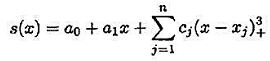 设x1＜x2＜...＜xn，如下样条函数，当在（-∞，x1)和（xn，+∞)上变为一次多项式时，设x