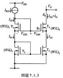 串级电流源电路如图题7.1.3所示，NMOS管都工作在饱和放大区，其VTN=0.6V，K'n=μnc