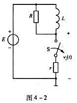 图4-2所示电路,t=0以前,开关S闭合,已进入稳定状态;t=0时,开关打开,求并讨论R对波形的影响