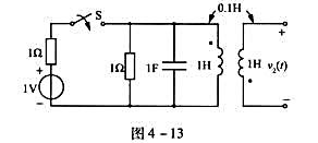 电路如图4-13所示,t=0以前电路元件无储能,t=0时开关闭合,求电压v2（t)的表示式和波形.电