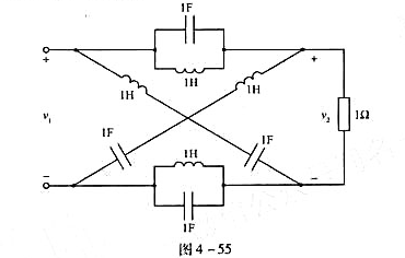 图4-55所示格形网络,写出它的电压转移函数画出s平面零、极点分布图,讨论它是否为全通网络.图4-5