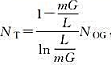 当采用理论板概念计算低含量气体吸收过程时，若物系相平衡服从y=mx，则所需理论板数为 ，试推导当采用