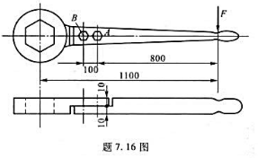 用两个普通螺栓连接长扳手,尺寸如图所示。两件接合面间的摩擦系数f=0.15，扳拧力F=200N,试计
